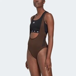 Adidas TrainIcons Leotard Women's XL 3 Stripes One Piece Brown Suit HN0643 NEW